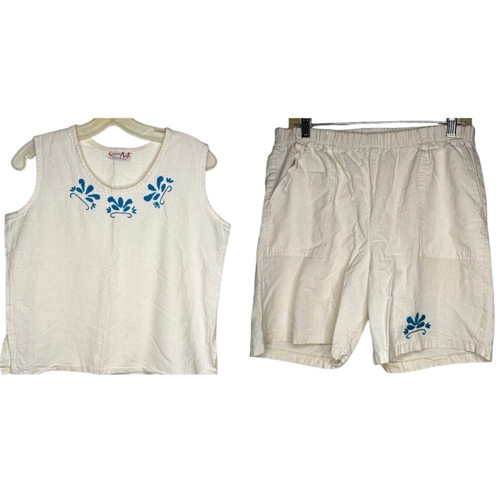 Vintage Casa de La Muir Embroidered Shorts Set